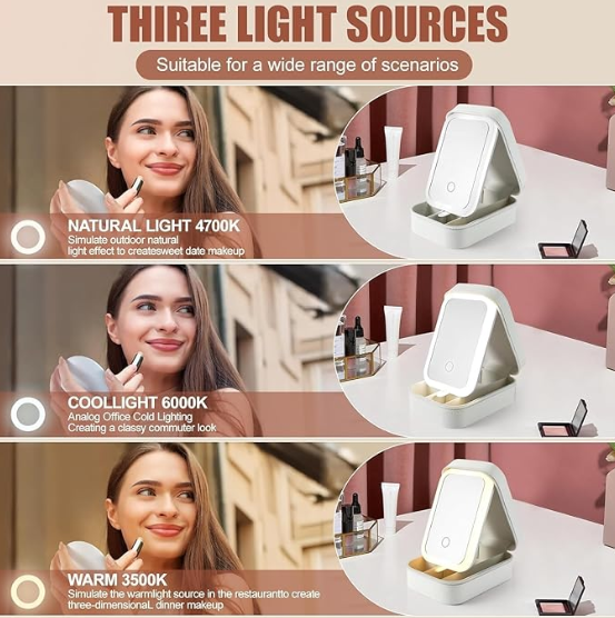 White Jewelry Box with LED Mirror
