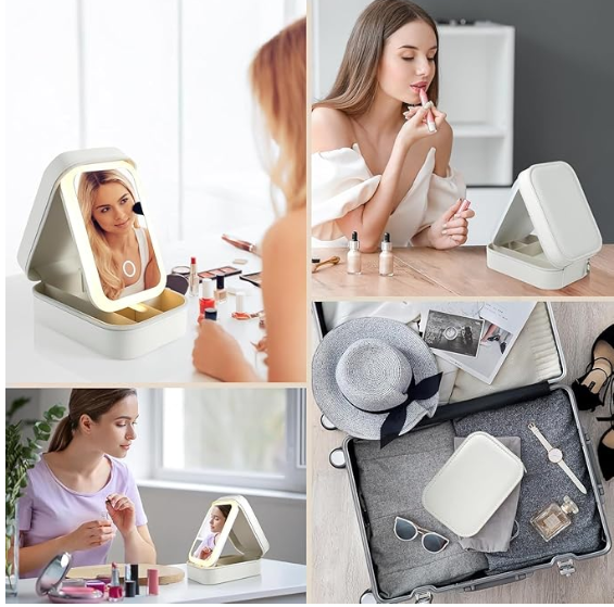 White Jewelry Box with LED Mirror
